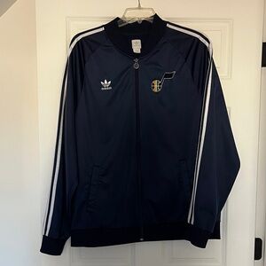 Adidas Utah Jazz Dark Blue Varsity Jacket with White Stripes